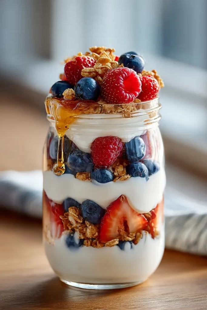 Greek Yogurt Parfait with Granola and Berries to share